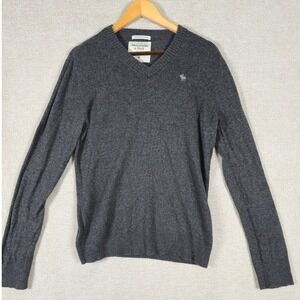 Abercrombie & Fitch Mens V-Neck Sweater Charcoal Grey Cotton Cashmere Blend Sz M